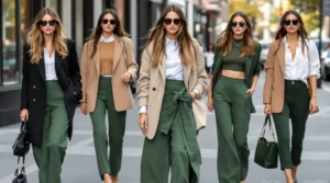 tenue avec pantalon vert femme