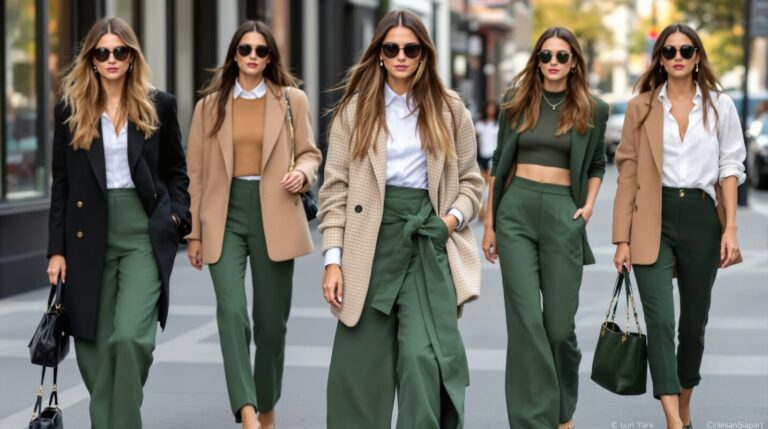 tenue avec pantalon vert femme