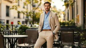 beige et bleu ciel vetement