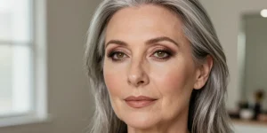 maquillage cheveux gris yeux marrons